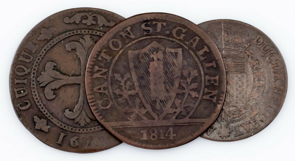 1791-1814 Swiss Cantons Coin Lot (3pcs) 4 Kreuzer to 1 Batzen (VF)