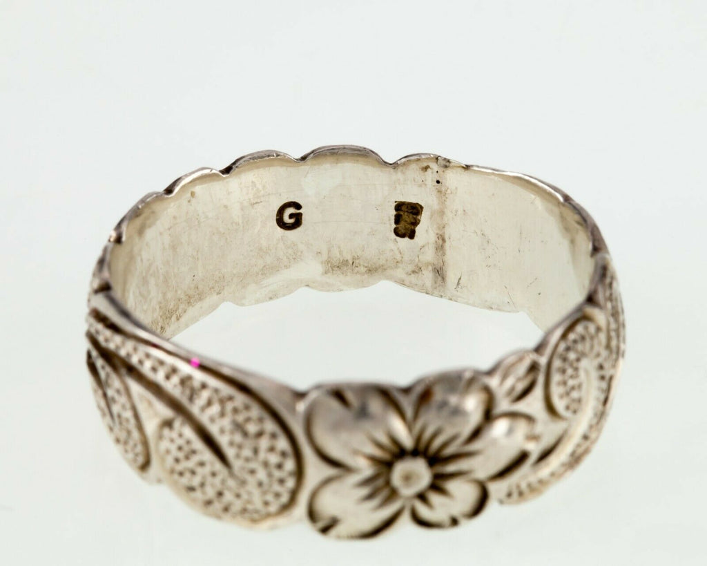 Gorgeous Sterling Silver Etched Floral Band Ring Size 11