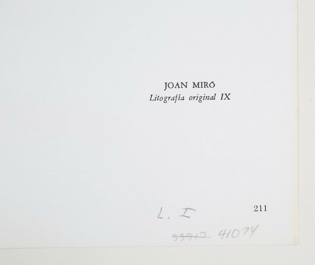 Lithograph from Book I, No. IX by Joan Miró i Ferrà 13 x 20 Includes CoA