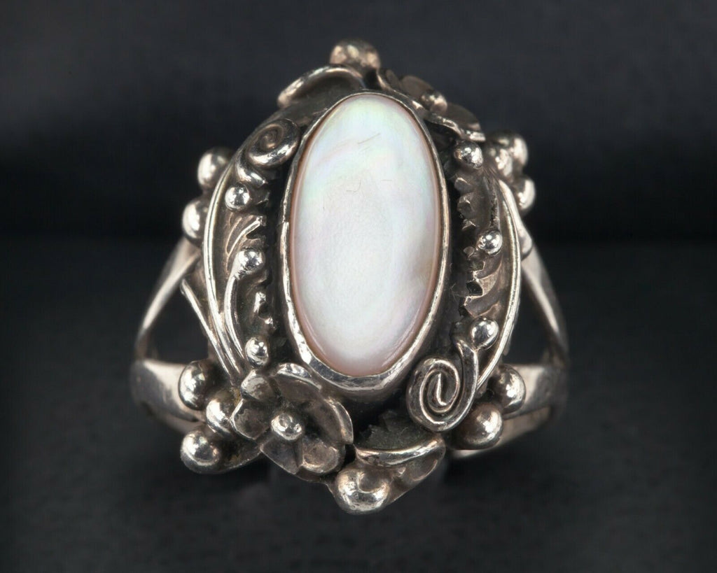 Zuni Raymond Gasper Pink Mother of Pearl Sterling Silver Ring SZ: 7.50