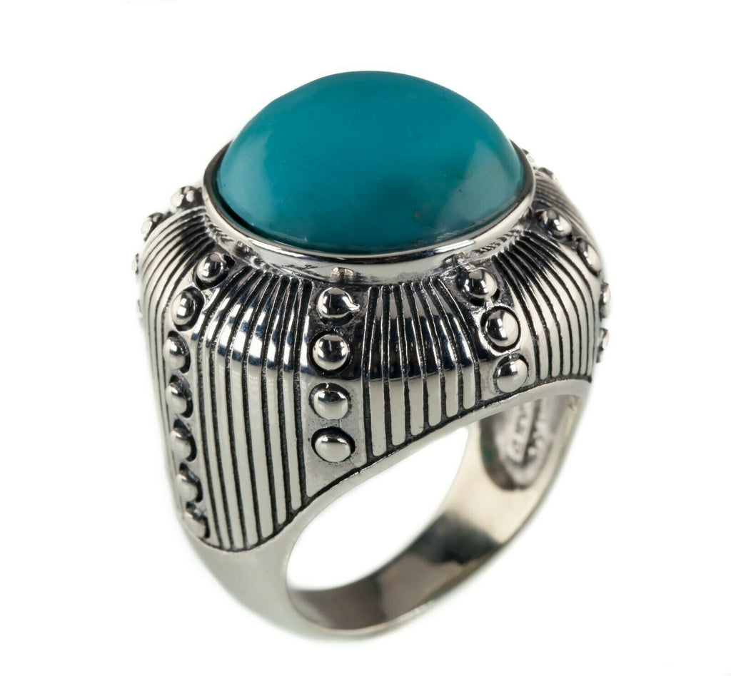 Round Cabochon Turquoise Sterling Silver Large Ring Size 7.50