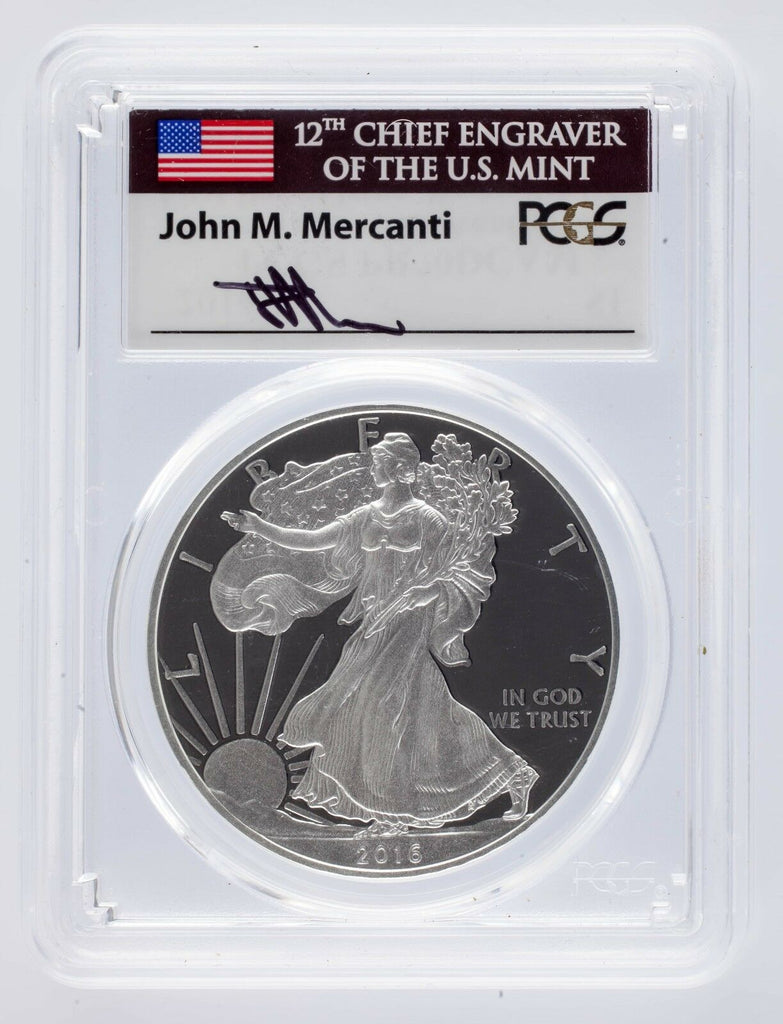 2016-W Silver Eagle $1 PCGS PR 70 DCAM John Mercanti FDOI Washington DC Lettered