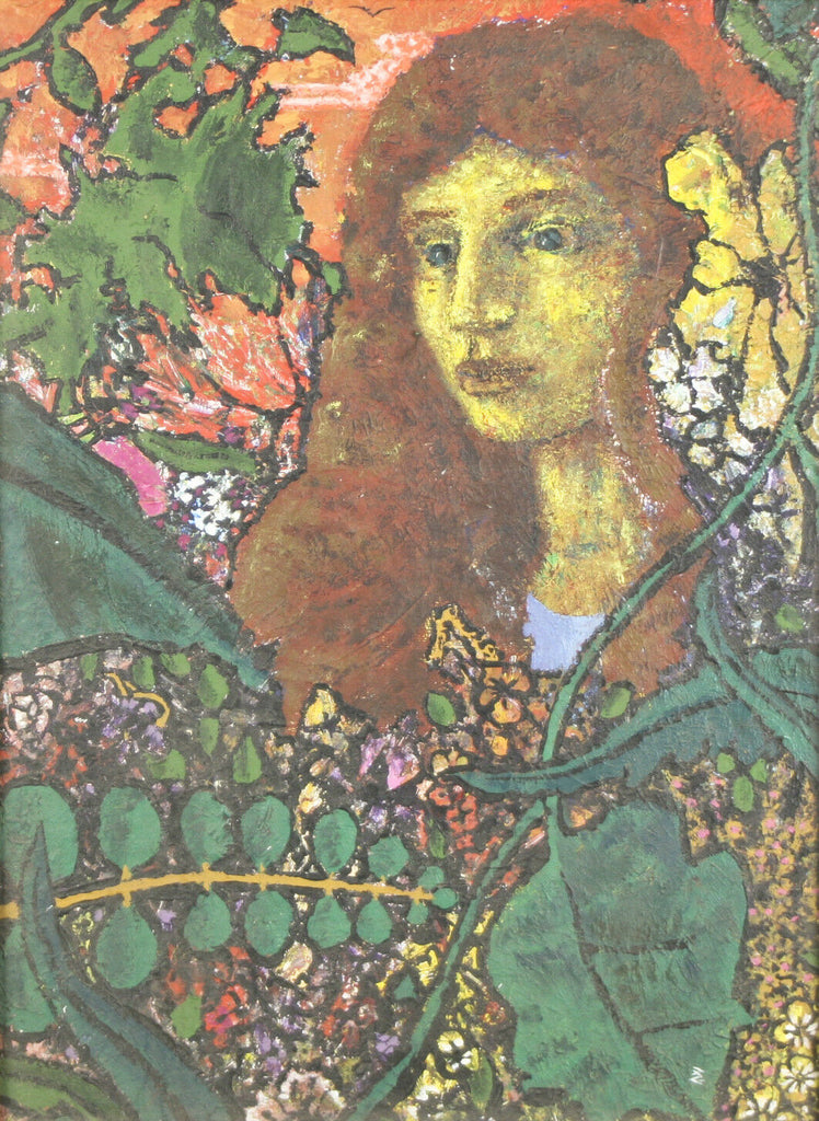 Untitled (Woman Surrounded by Plants) Framed Acylic Painting 20"x16"