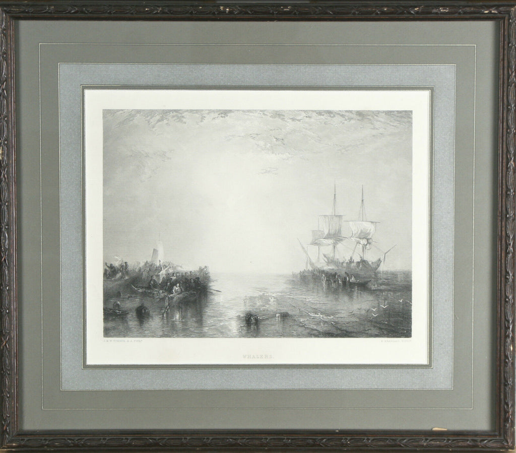 "Whalers" After JMW Turner Engraving by R. Brandard Framed 14 1/2"x17"
