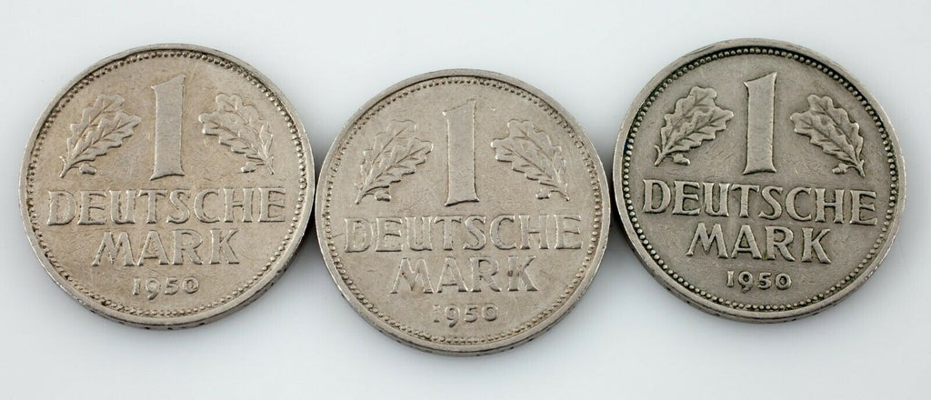 Lot of 3 1950 Germany 1 Mark Coins in XF Condition KM #110