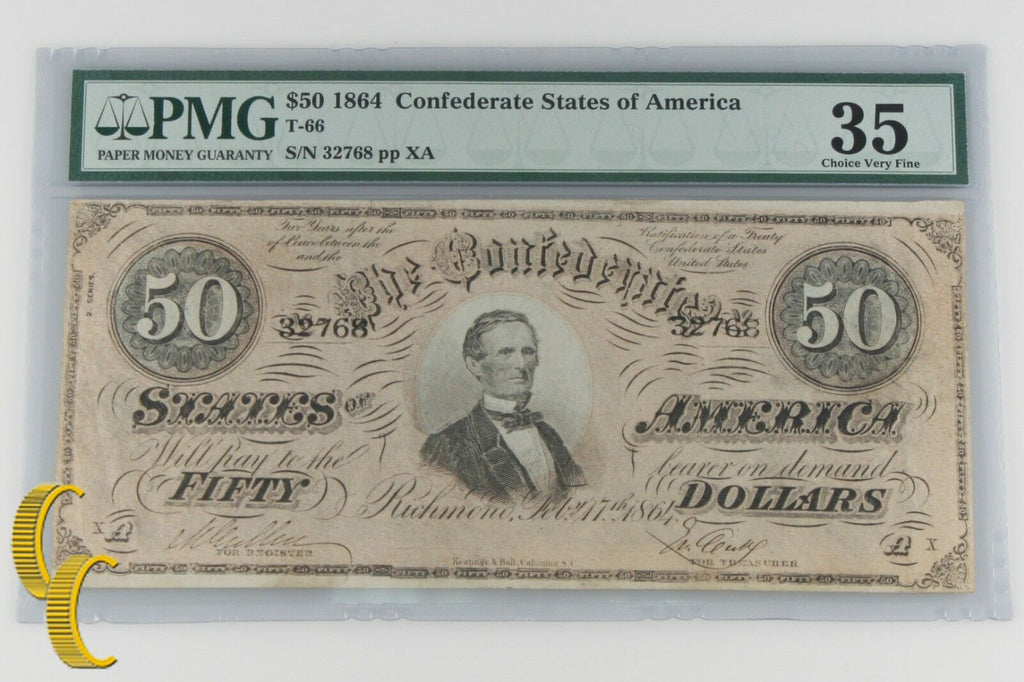 Lot of 2 Sequential 1864 Confederate $50 Graded by PMG as Ch VF-35! Amazing!