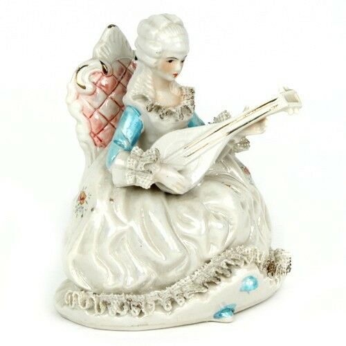 Gorgeous Vtg Mother-of-Pearl Dresden Lace Porcelain French Aristocrat Lute
