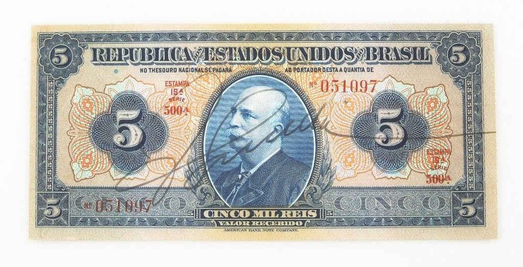 1925 Brazil Cinco Mil Reis Note XF+ 5000 R$ Five Thousand Real Extra Fine+ P#29c