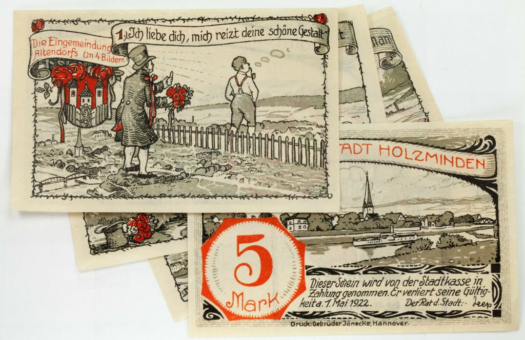 1922 Holzminden Notgeld 4pc "The Incorporation of Altendorf" Series (UNC)