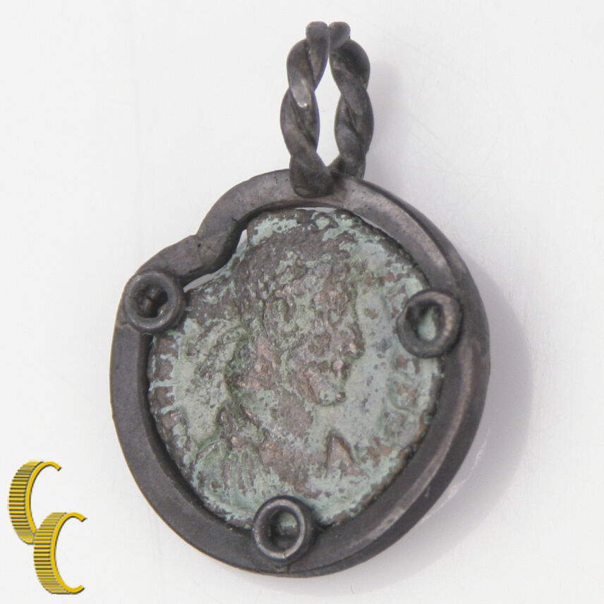 ANCIENT ROMAN COIN IN SILVER ANTIQUED BEZEL PENDANT 2.4 grams