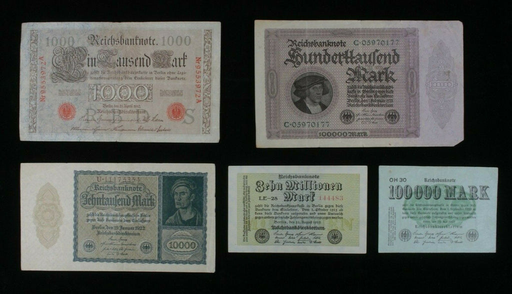 1910-1923 Germany 5-Notes // German Empire & Weimar Republic // 1000-10 Million