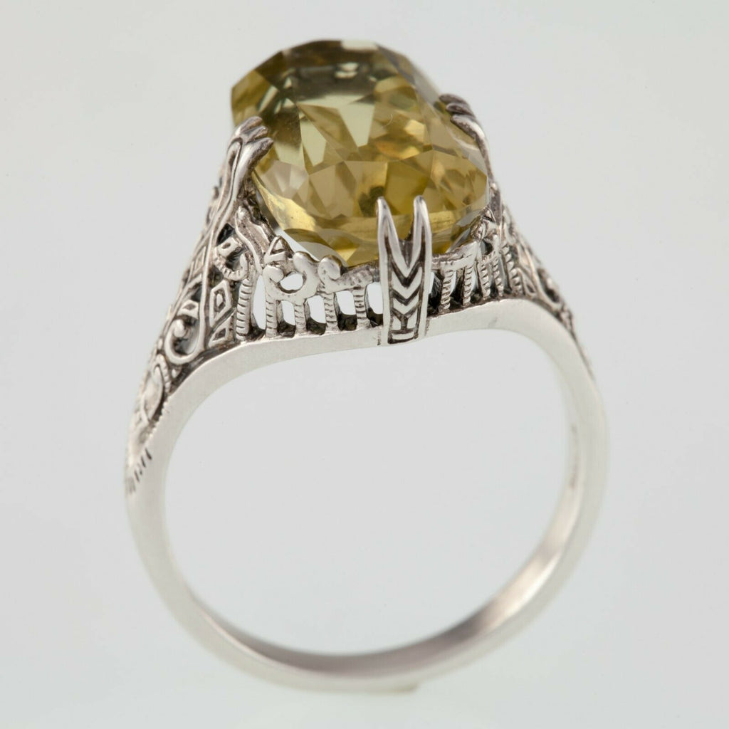 Vintage Reproduction Sterling Silver Elongated Cushion Cut Citrine Ring Sz 8