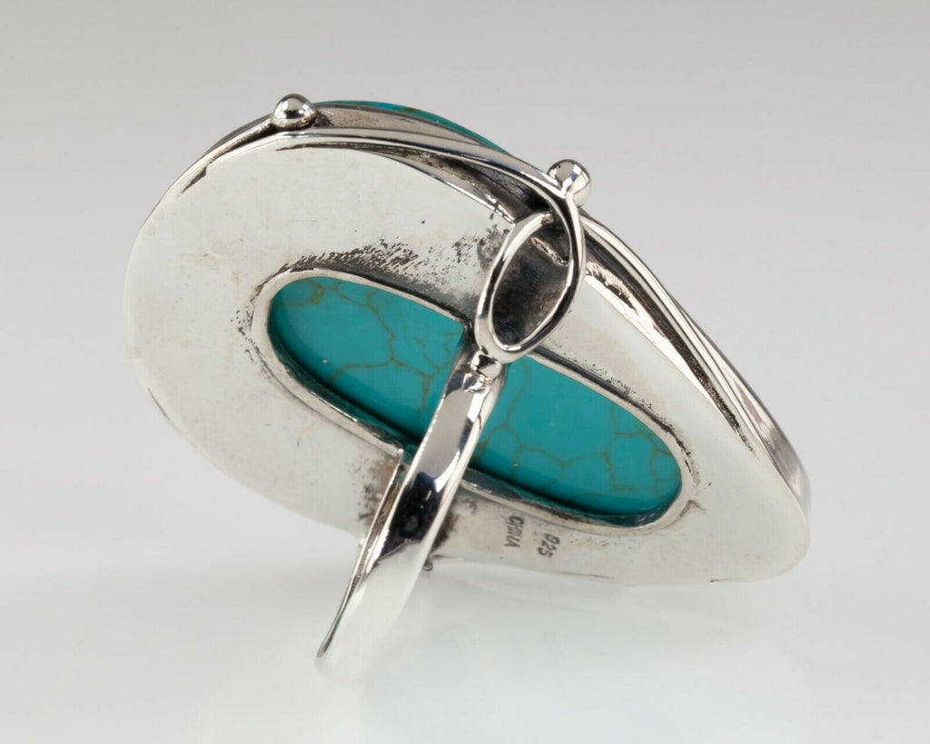 Large Turquoise Sterling Silver Ring Size 9