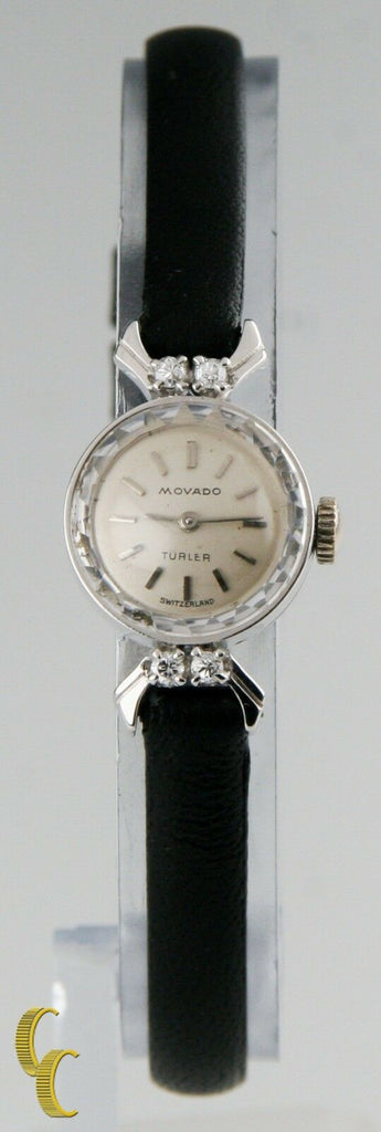 Women's Vintage 18k White Gold Movado Turler Watch W/Diamonds