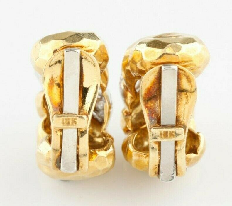 Gorgeous 18k Yellow Gold and Platinum 1.50 Ct Diamond Huggie Clip-On Earrings