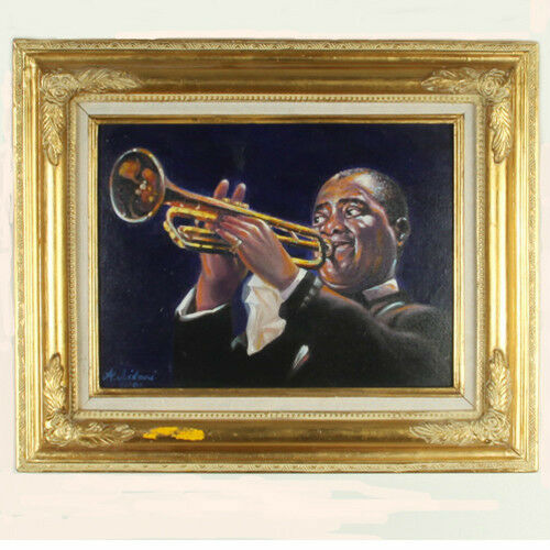 "Louis 'Satchmo' Armstrong" By Anthony Sidoni Signed Oil on Canvas 18 1/2x22 1/4