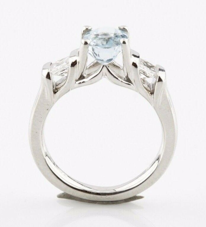 Platinum VERRAGIO 1.85 carat Oval Blue Topaz & Channel-Set Diamond Ring w/ CoA