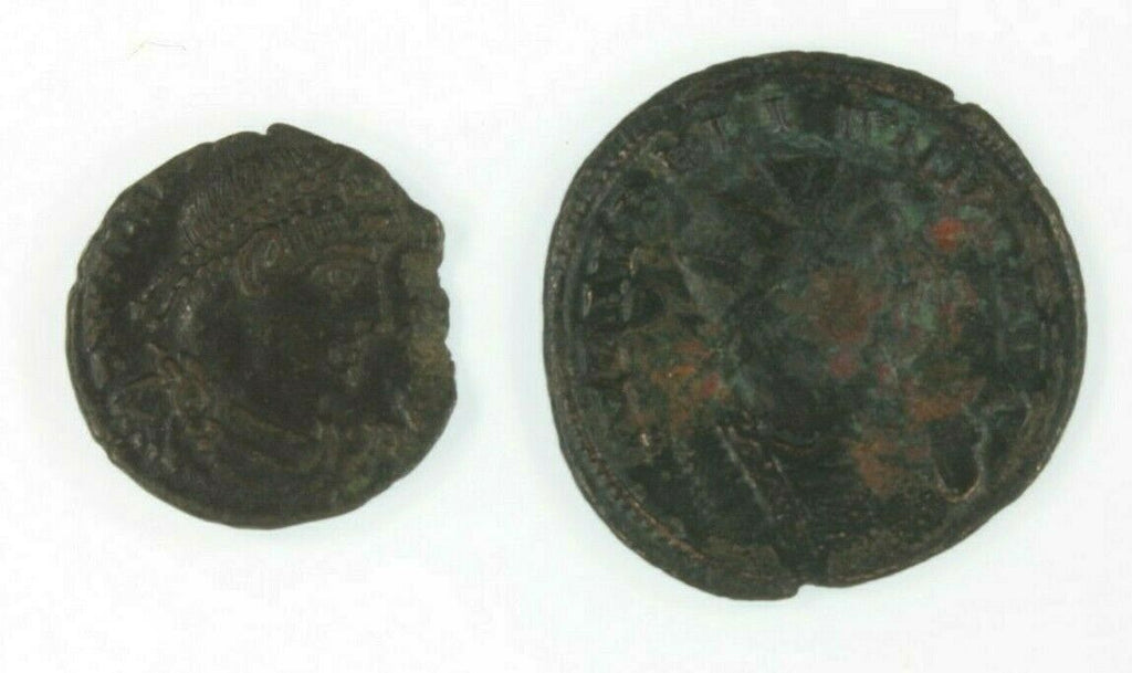 Ancient Roman 2-Coin Set // Emperor Aurelian Antoninianus & Emperor Valens AE3