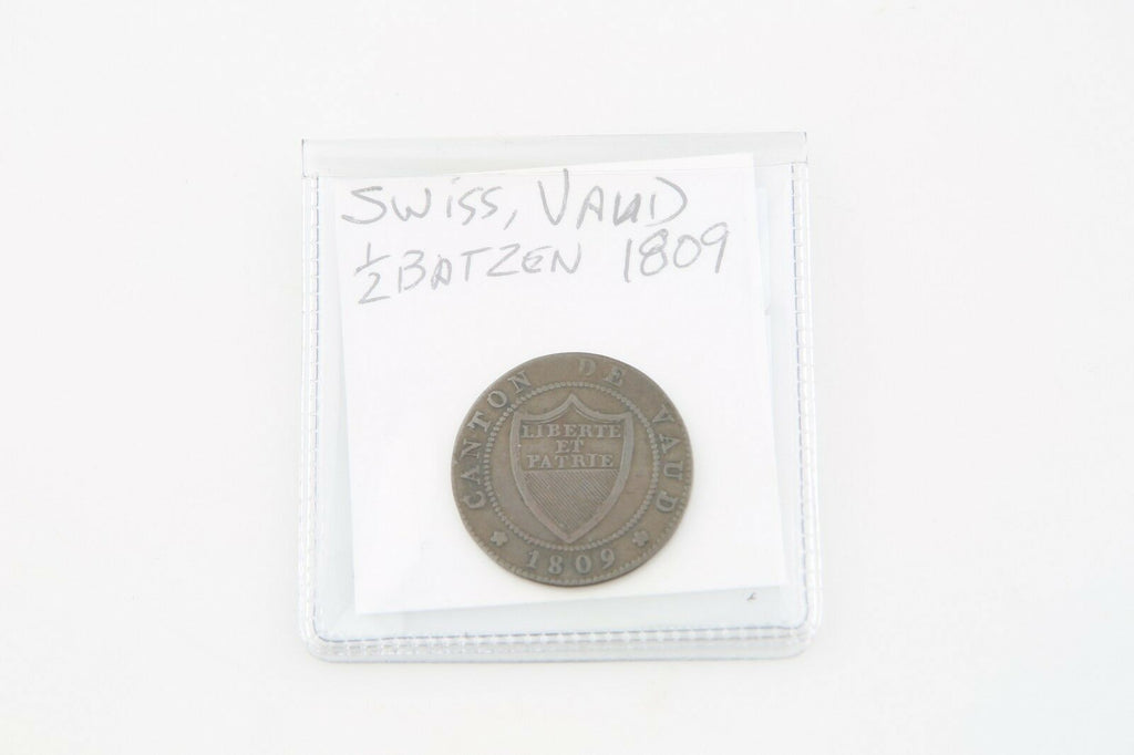 1809 Swiss Cantons Vaud 1/2 Batzen-5 Rappen Billon Coin XF-AU Switzerland KM#6