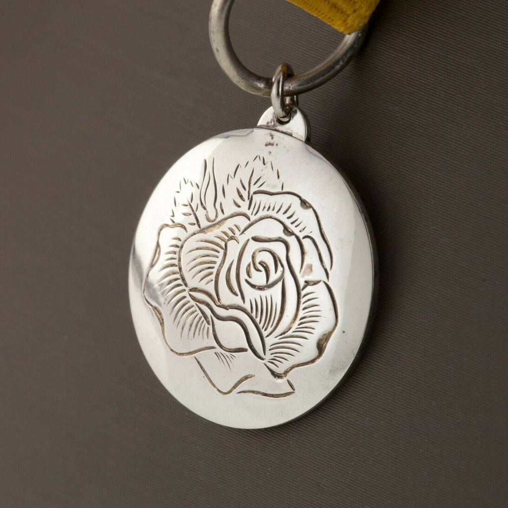 Kirks Rose Sterling Silver Etched Flower Pendant on Ribbon 26-6