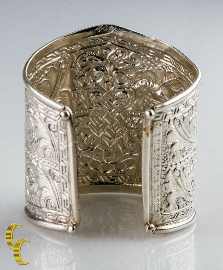 Sterling Silver .925 Extra Wide Cuff  Bracelet Vine Pattern Gift for Her