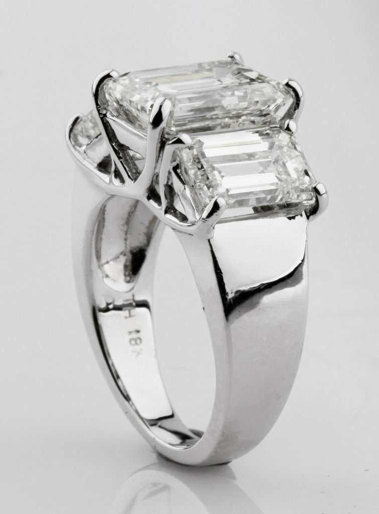 7.66 carat Emerald-Cut 3-Stone 18k White Gold Diamond Engagement Ring