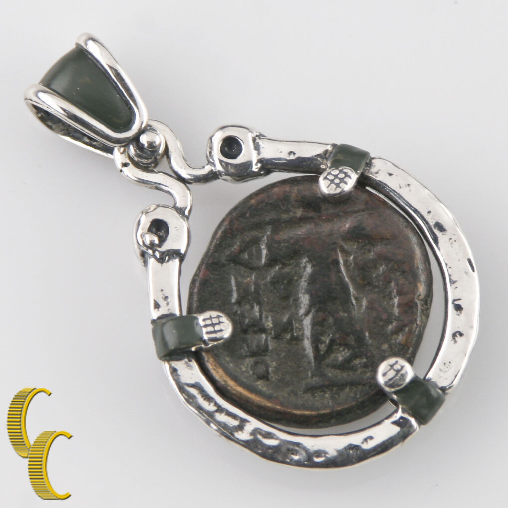GREEK COIN IN SILVER BEZEL WITH RUBY CABOCHON  PENDANT AR-1009