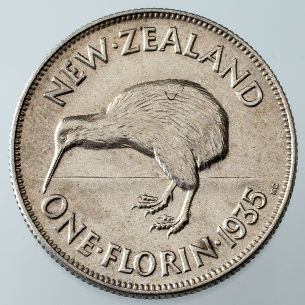 1935 New Zealand Florin AU Details (Scratched) KM #4