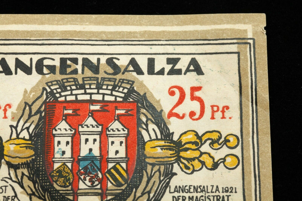 1921 Germany Notgeld Error Note // Langensalza 25 Pfennig Printing Error GrM#770