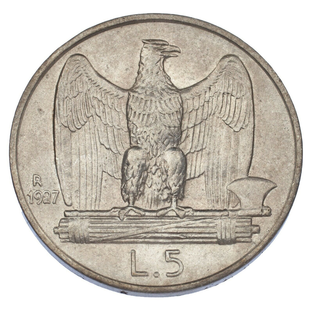 1927-R Italy Silver 5 Lire in AU Condition KM #67.2