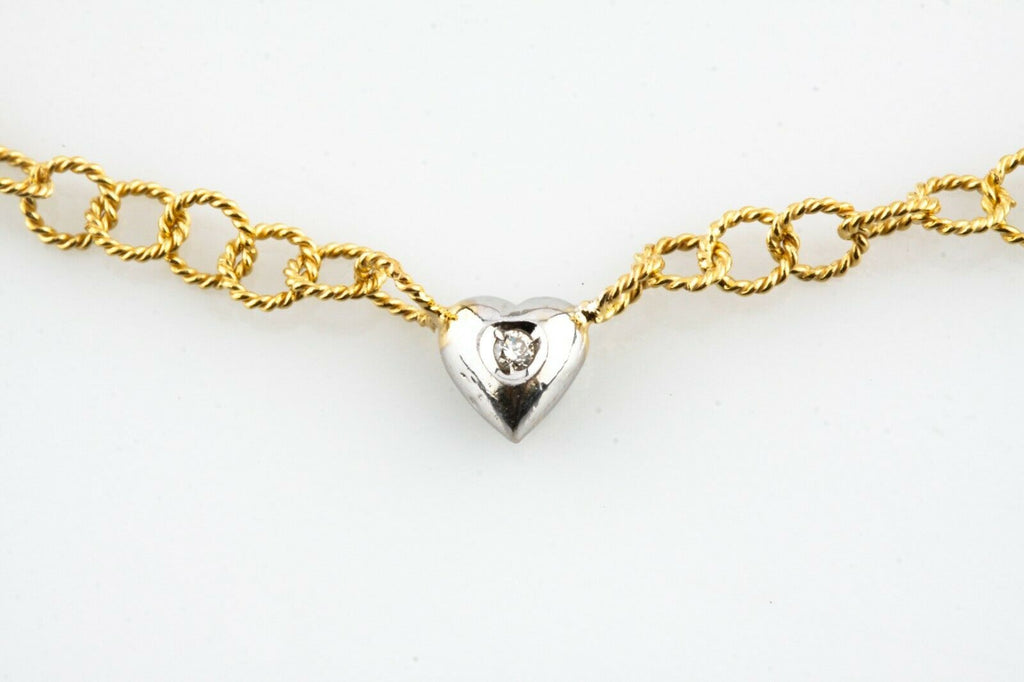 Beautiful 14k Yellow Gold Chain Necklace with Diamond-Accented Heart Beads