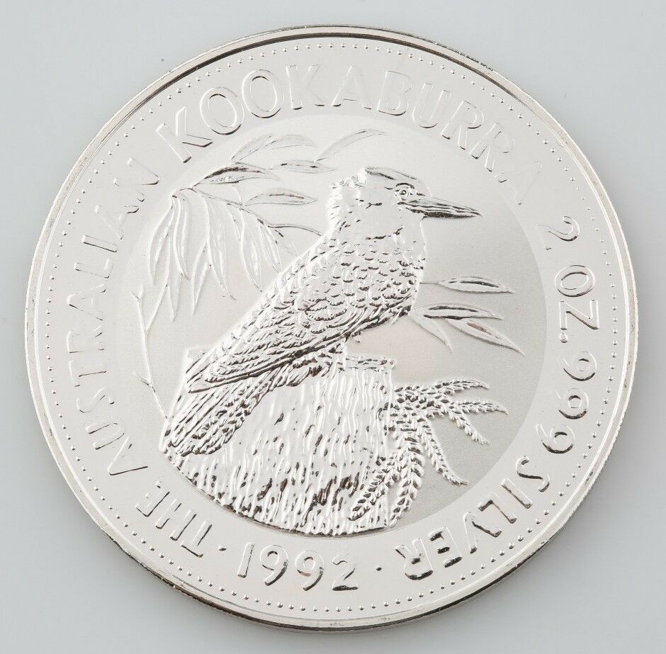 1990 .999 Silver 1 oz. Australlian Kookaburra $5 1992 .999 Silver 2 oz. $2 coin