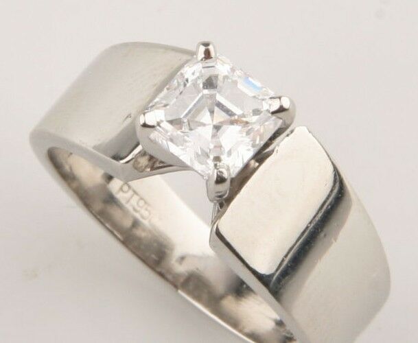 1.00 Carat Emerald Cut Diamond Solitaire Platinum Engagement Ring Size 5.5 EGL