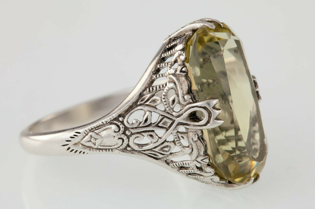 Vintage Reproduction Sterling Silver Elongated Cushion Cut Citrine Ring Sz 8
