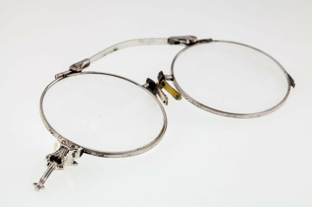 Gorgeous Vintage Sterling Silver Lorgnette Glasses w/ Cases Lenses Intact