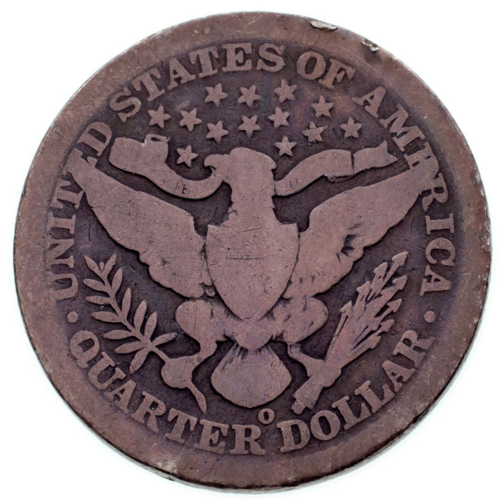 1896-O Barber Quarter in About Good+ condition, Just Misses Good, Cool Toning