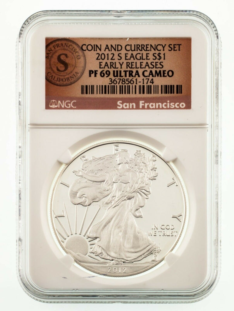 2012-S $1 Silver American Eagle Proof Coin & Currency Graded by NGC as PF69 UCam
