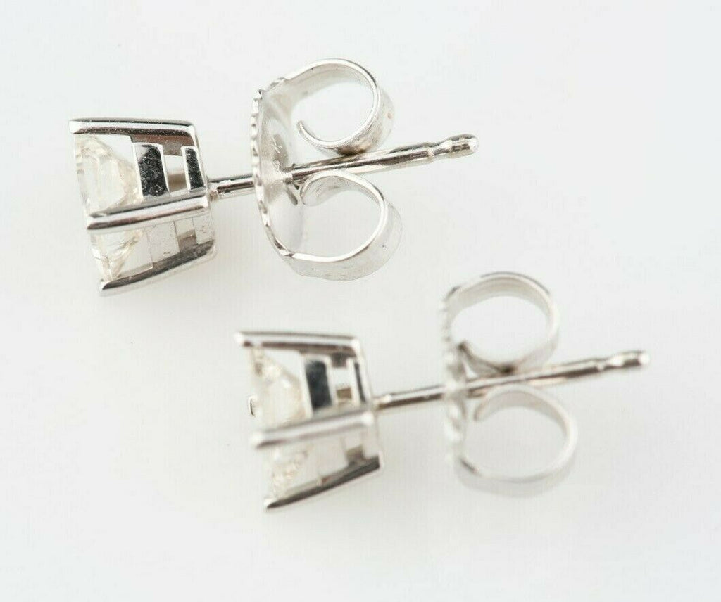 Gorgeous 0.61 Ct Princess Cut Diamond Stud Earrings in 14k White Gold Settings