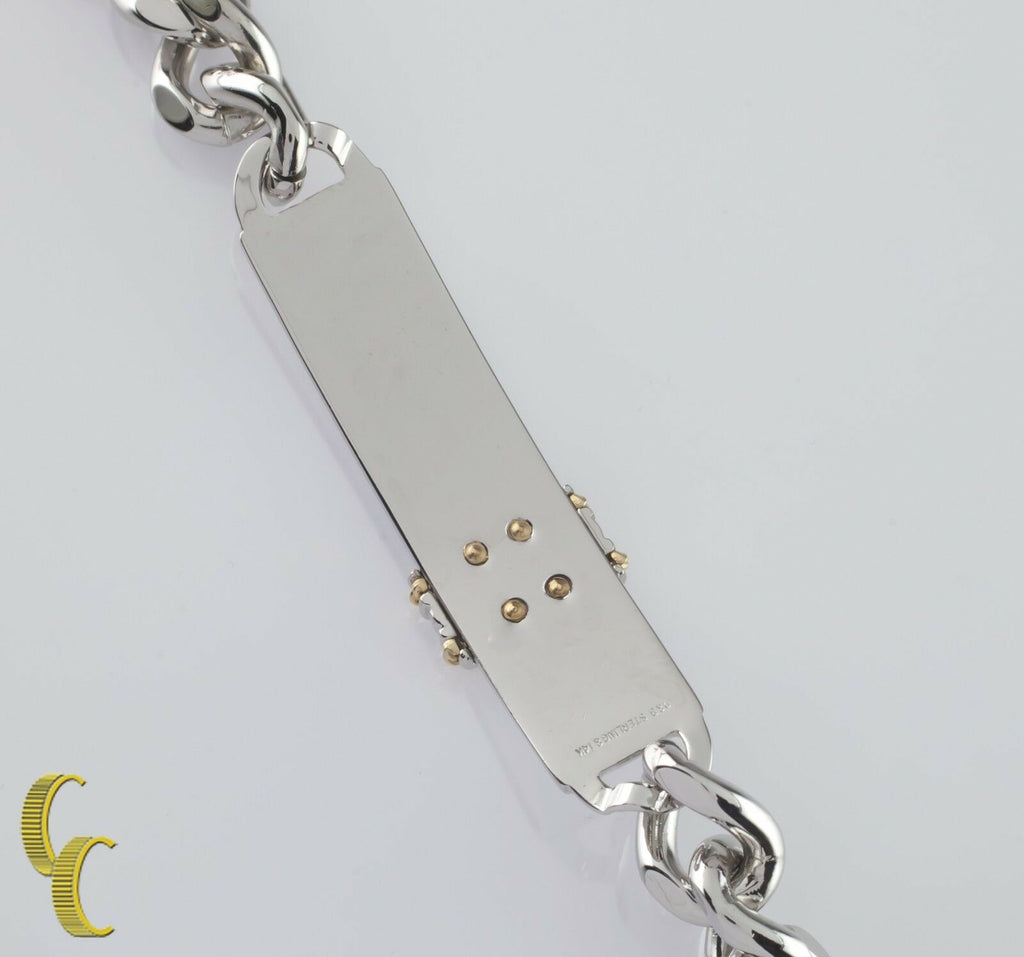 Sterling Silver and 14k Yellow Gold D&B Heavy Curb Link ID Bracelet 8" Long