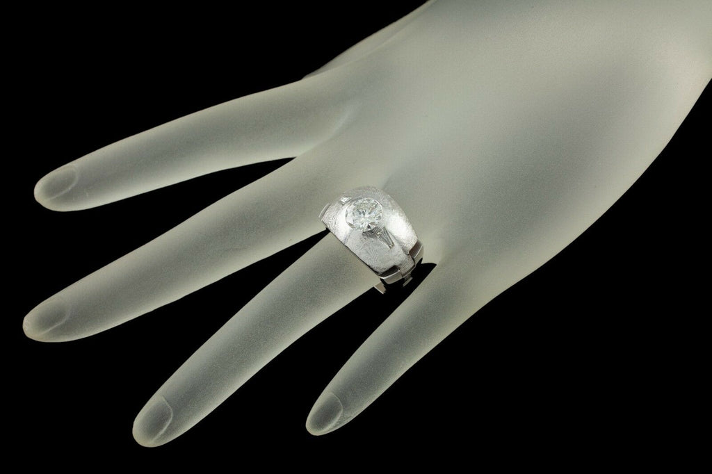 1.30 Carat Diamond 14k White Gold Men's Solitaire Flex Ring Size 7