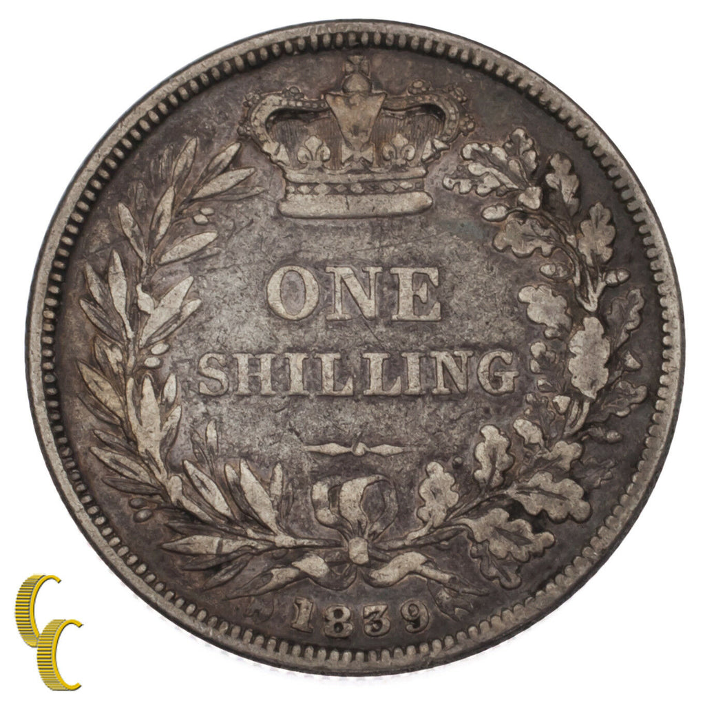 1839 Great Britain Shilling Silver Coin in Fine Condition, KM# 734.1