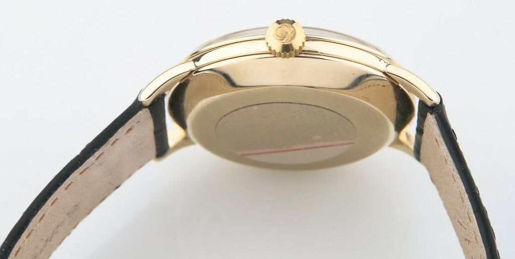 Omega Ω Vintage Men's 14k Yellow Gold Automatic Watch w/ Black Leather Strap