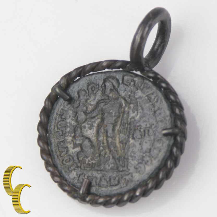ANCIENT ROMAN COIN IN SILVER ANTIQUED BEZEL PENDANT 2.1 grams