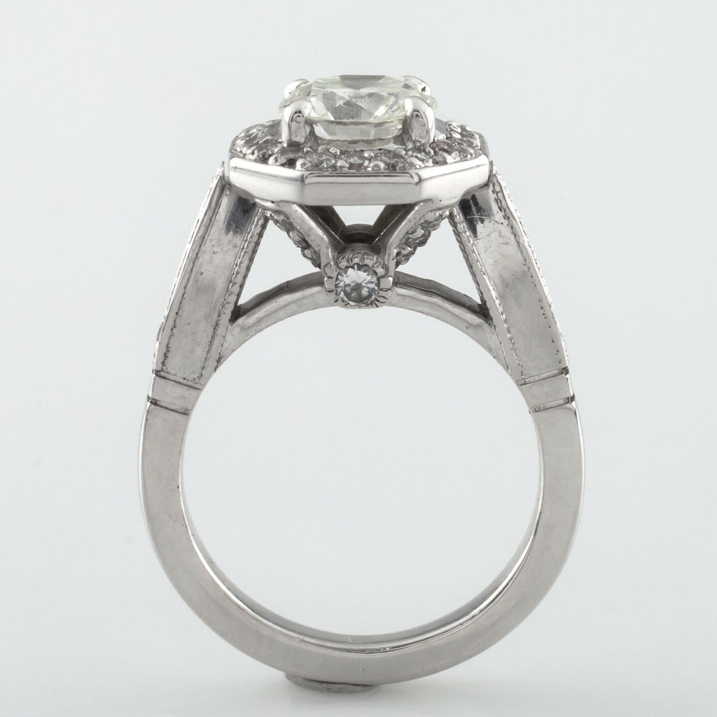 1.91 Carat Round Diamond Halo 18k White Gold Engagement Ring Size 5 GIA Cert