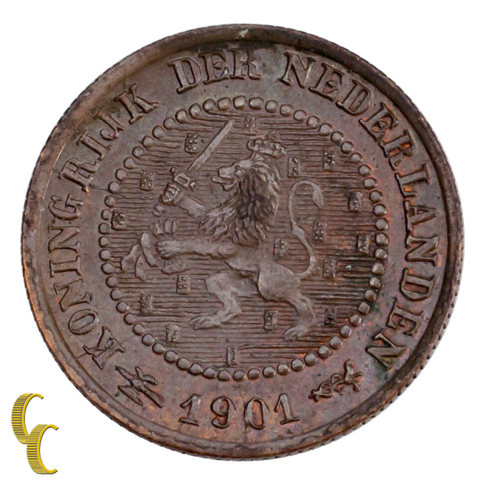 1901 Netherlands 1/2 Cent Coin AU Condition KM# 109.1