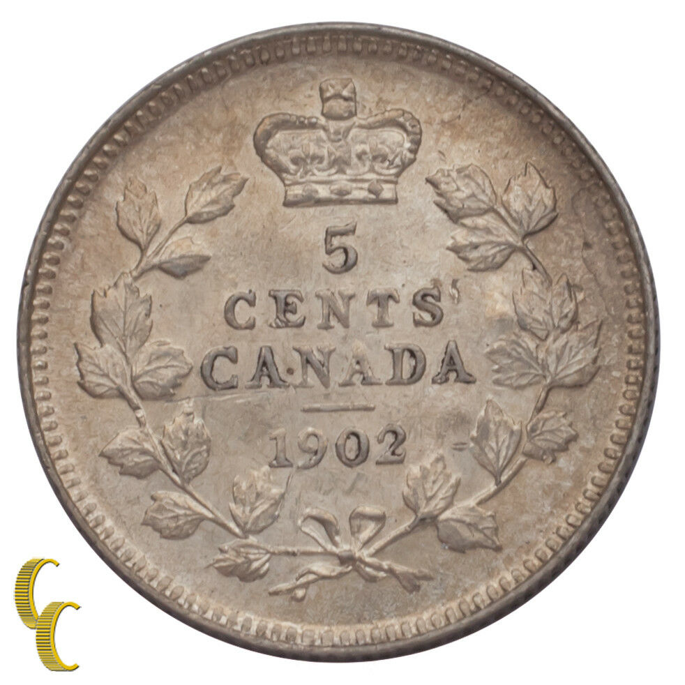 1902 Canada 5 Cents Dot Variety KM #9 Uncirculated Condition