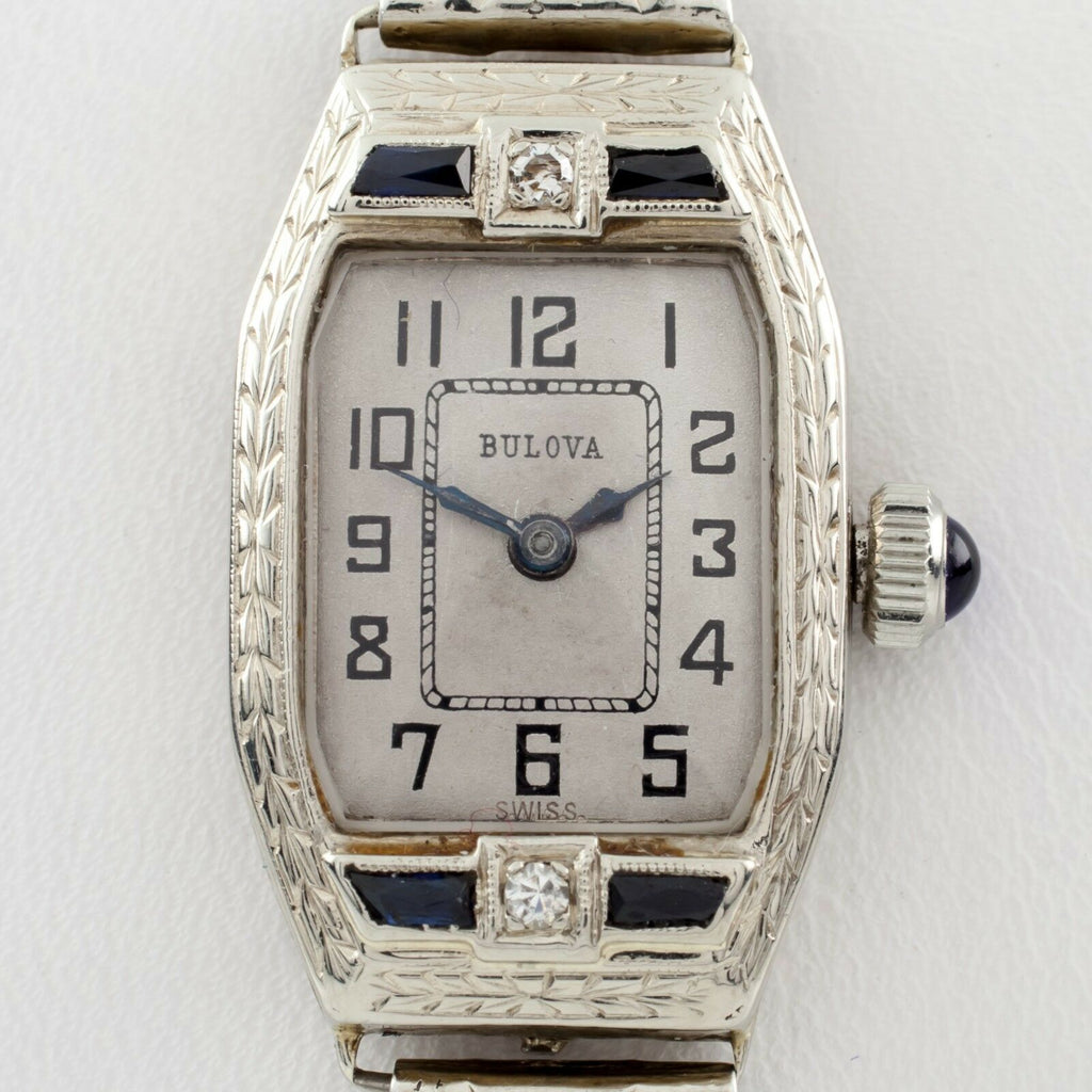 Bulova Women's Vintage 14k White Gold Hand-Winding Watch w/ Gray Cord Band