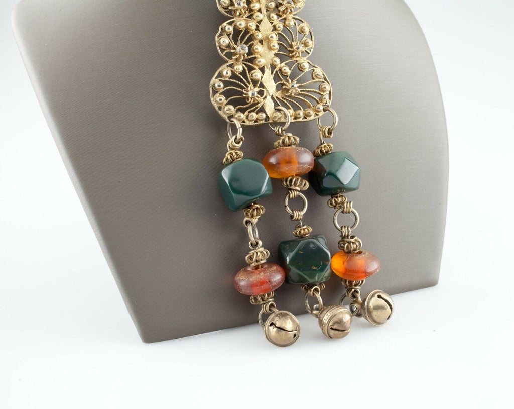 Gold-Plated Bedouin Filigree Necklace Amber and Bloodstone Gorgeous!