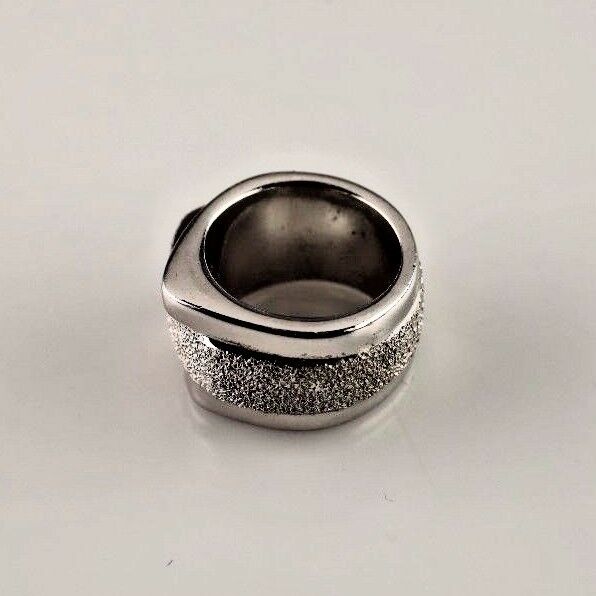 DUAL TEXTURED .925 STERLING SILVER ASYMMETRICAL FASHION RING