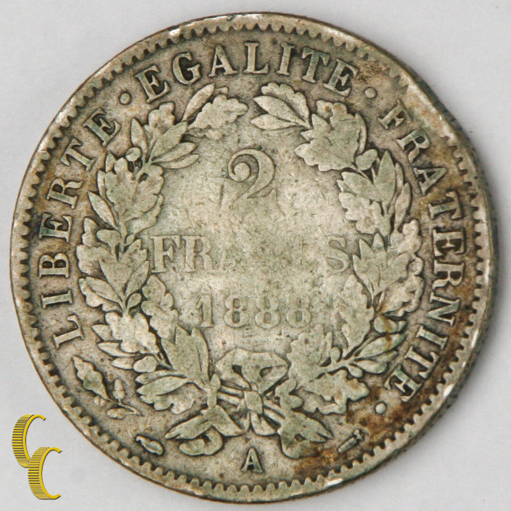 1888-A France 2 francs, Silver Coin KM# 817.1